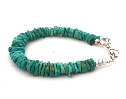 Estate 925 Sterling Silver Wheel Shaped Turquoise Beaded Bracelet