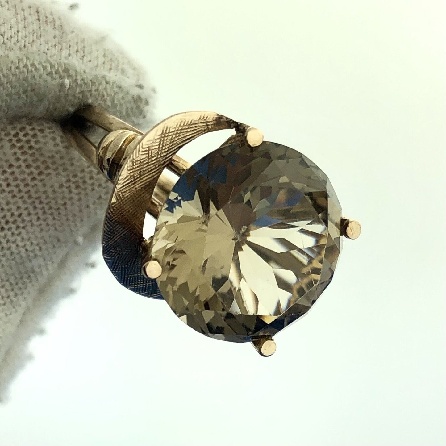 Gorgeous 14k Yellow Gold Large Smoky Quartz Free Form Statement Ring Size 7.25