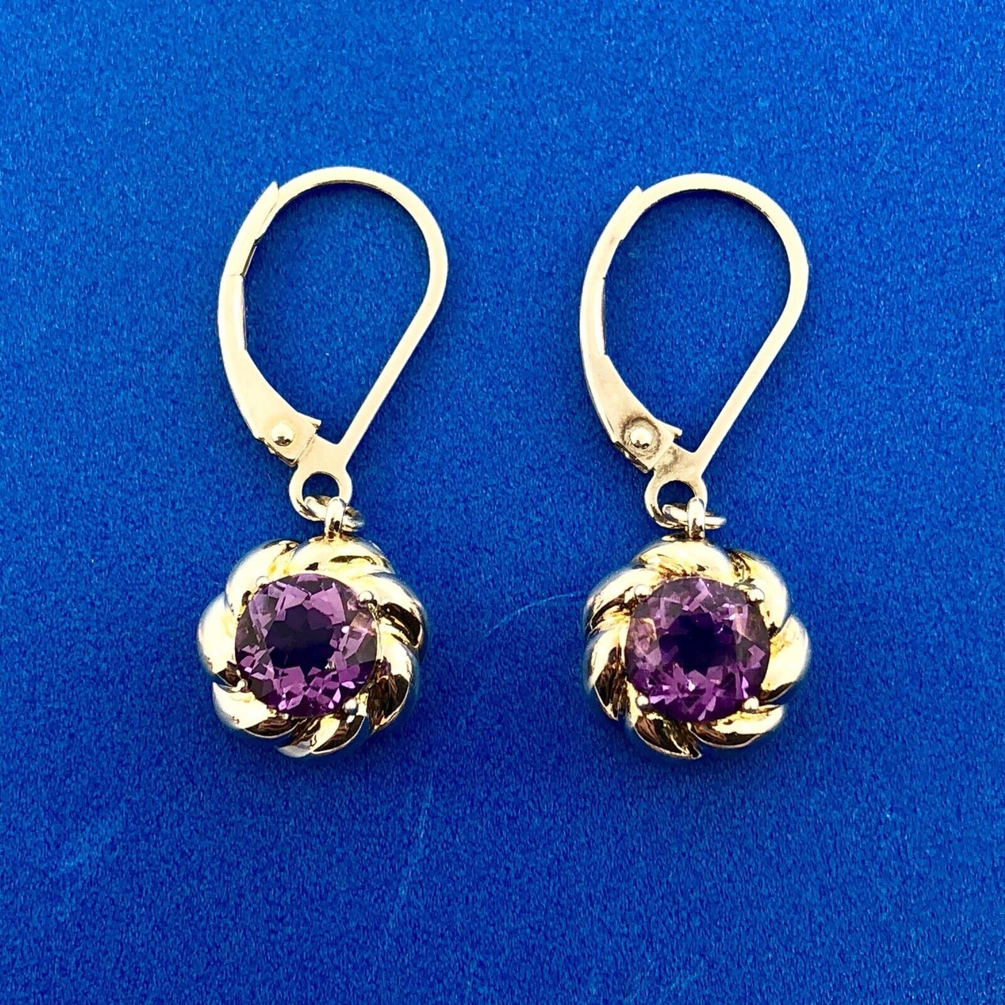 Designer Sterling Silver 925 Amethyst Flower Twist February Dangle Earrings