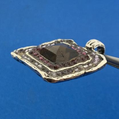 Artisan Hand Cast Sterling Silver Smoky Quartz Amethyst Free Form Square Pendant