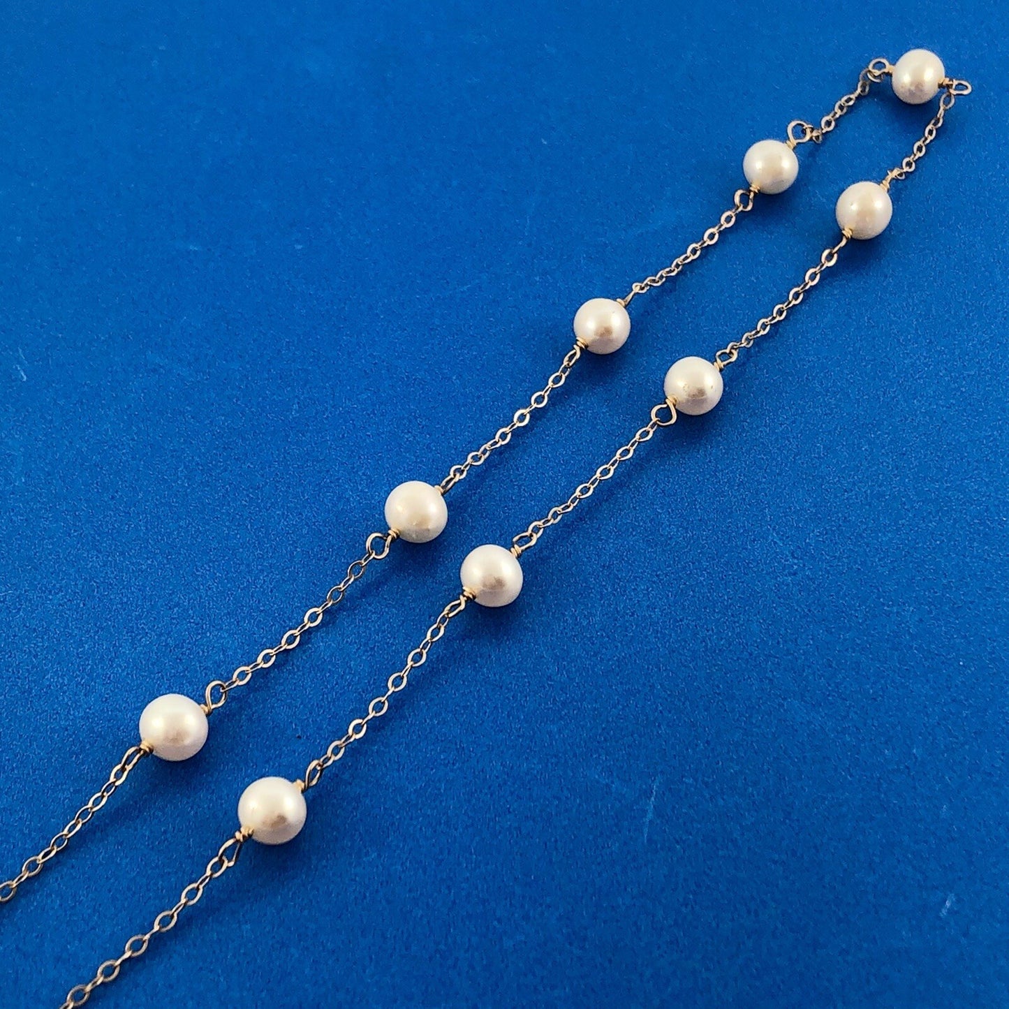 Gorgeous 14k Yellow Gold 6 mm White Pearl Thin Oval Link 16" Chain Necklace