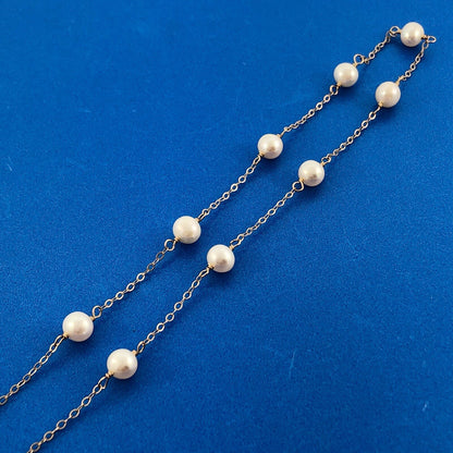 Gorgeous 14k Yellow Gold 6 mm White Pearl Thin Oval Link 16" Chain Necklace