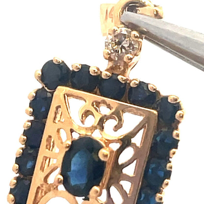 Designer 14K Yellow Gold Oval Blue Sapphire Diamond Accent Filigree Pendant