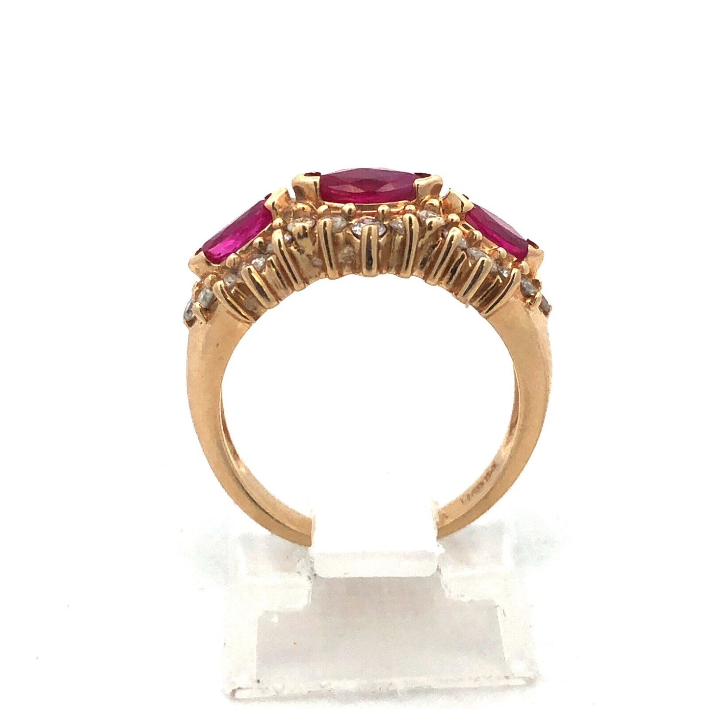 14K Yellow Gold Ruby Diamond Band Cluster July Anniversary Bridal Cocktail Ring