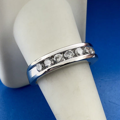 Designer Zales 10K White Gold Channel Set Diamond Wedding Band Ring Size 9.25