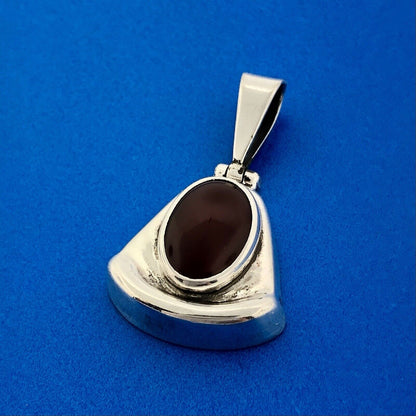 Estate Taxco TR-126 Sterling Silver 925 Oval Red Carnelian Triangle Drop Pendant