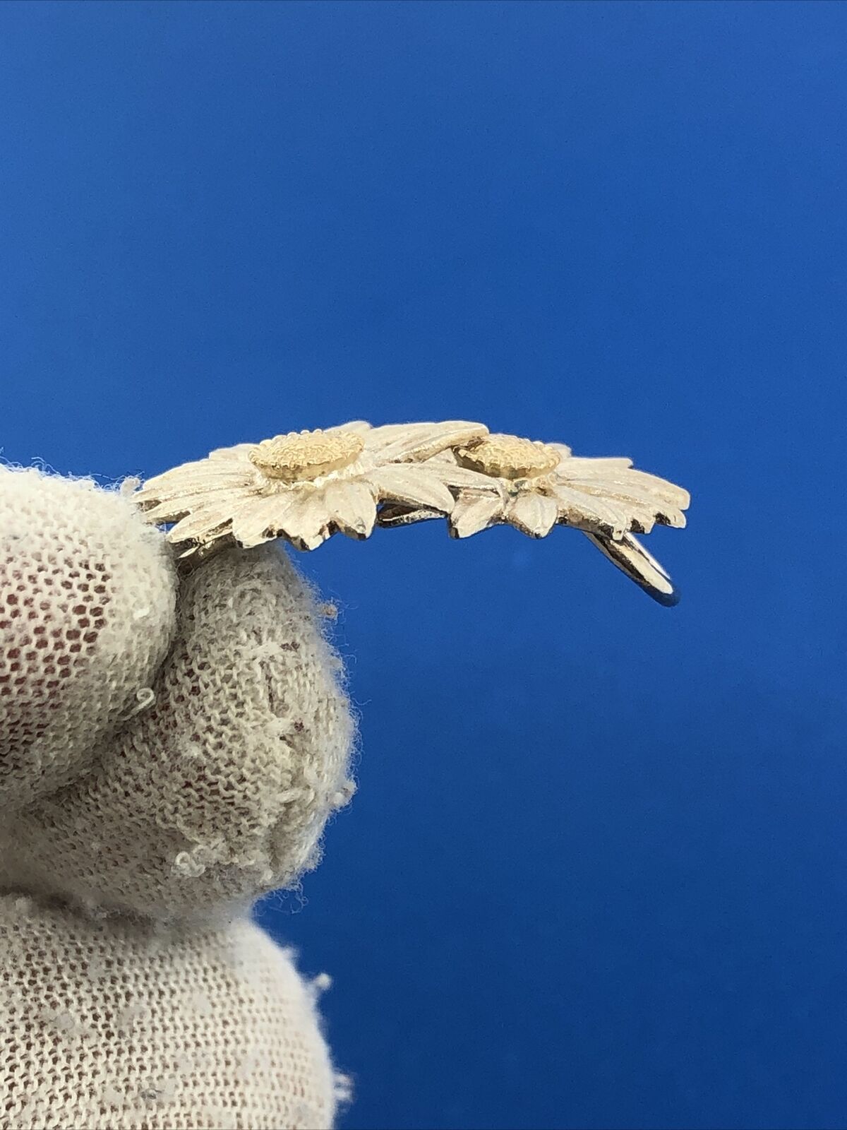 Stunning Sterling Silver 925 14k Gold Floral Twin Daisy Flower Pendant