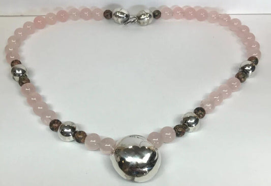Mignon Faget 925 Sterling Silver Rose Quartz Jasper Bead Moon Snail Necklace