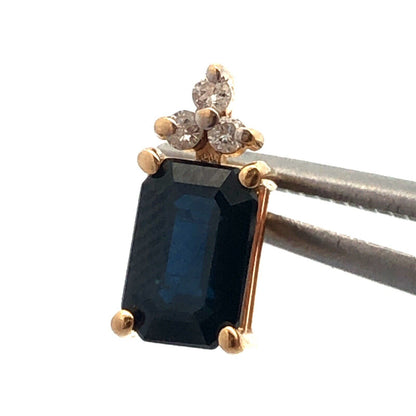 Designer 14K Yellow Gold Emerald Cut Sapphire Diamond Accented Stud Earrings