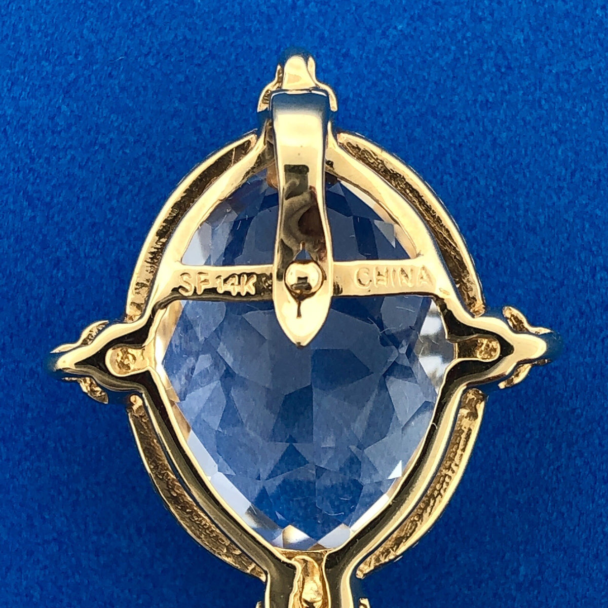 Designer SF 14k Yellow Gold White Amethyst Diamond Accent Prism Enhancer Pendant