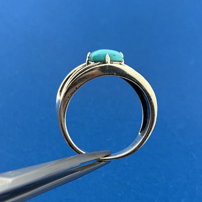 Designer DK Sterling Silver 925 Cabochon Square Blue Turquoise Ring Size 10