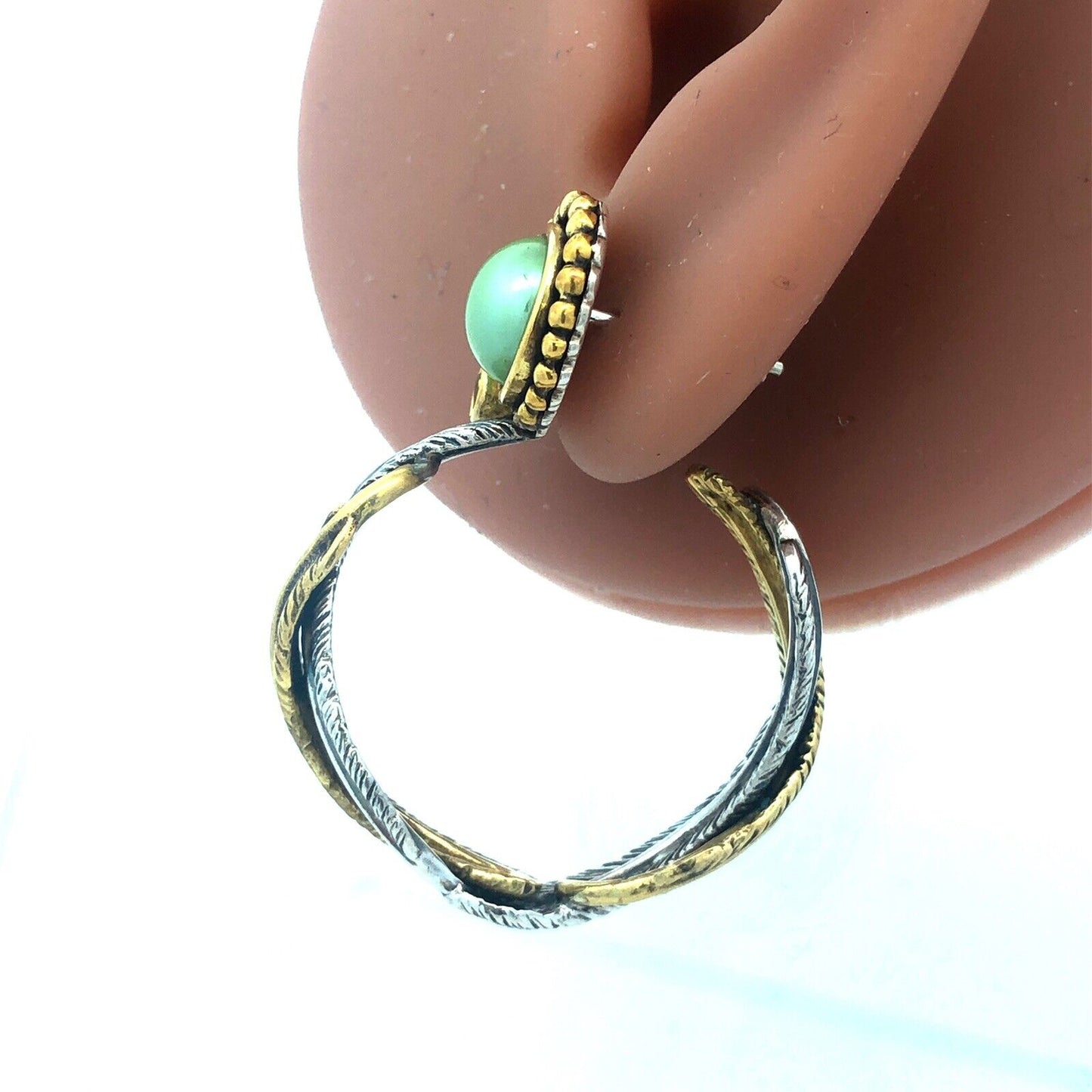 Designer Dream 925 Sterling Silver Bronze Peridot Feather Hoop Earrings
