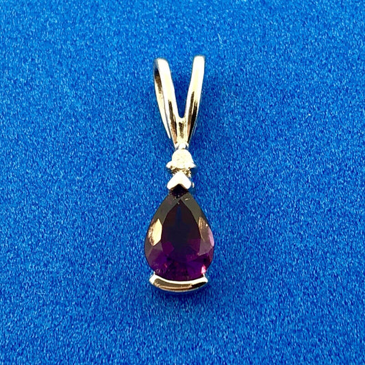 Designer AE 14K White Gold Amethyst Diamond February Occasion Teardrop Pendant