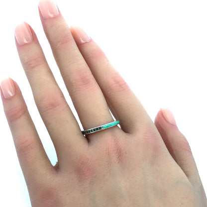 PANDORA 925 Silver Radiant Hearts 191011NRG Royal Green CZ Enamel Stackable Ring