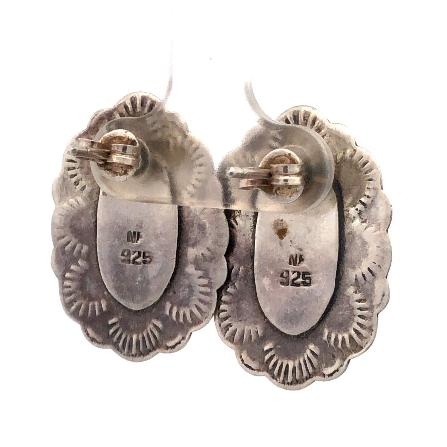 Native American Marked 925 Sterling Silver Oval Black Onyx Concho Stud Earrings