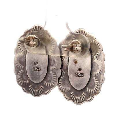 Native American Marked 925 Sterling Silver Oval Black Onyx Concho Stud Earrings