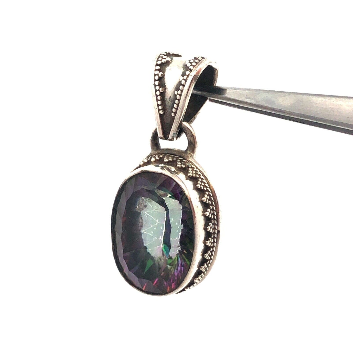Vintage 925 Sterling Silver Oval Mystic Topaz Statement Pendant