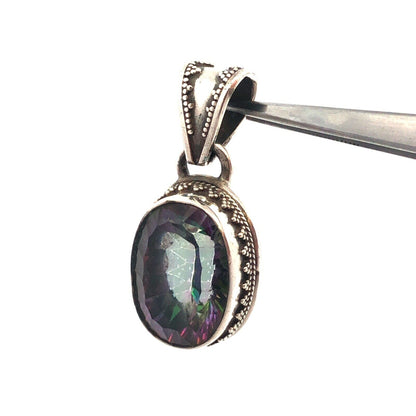 Vintage 925 Sterling Silver Oval Mystic Topaz Statement Pendant