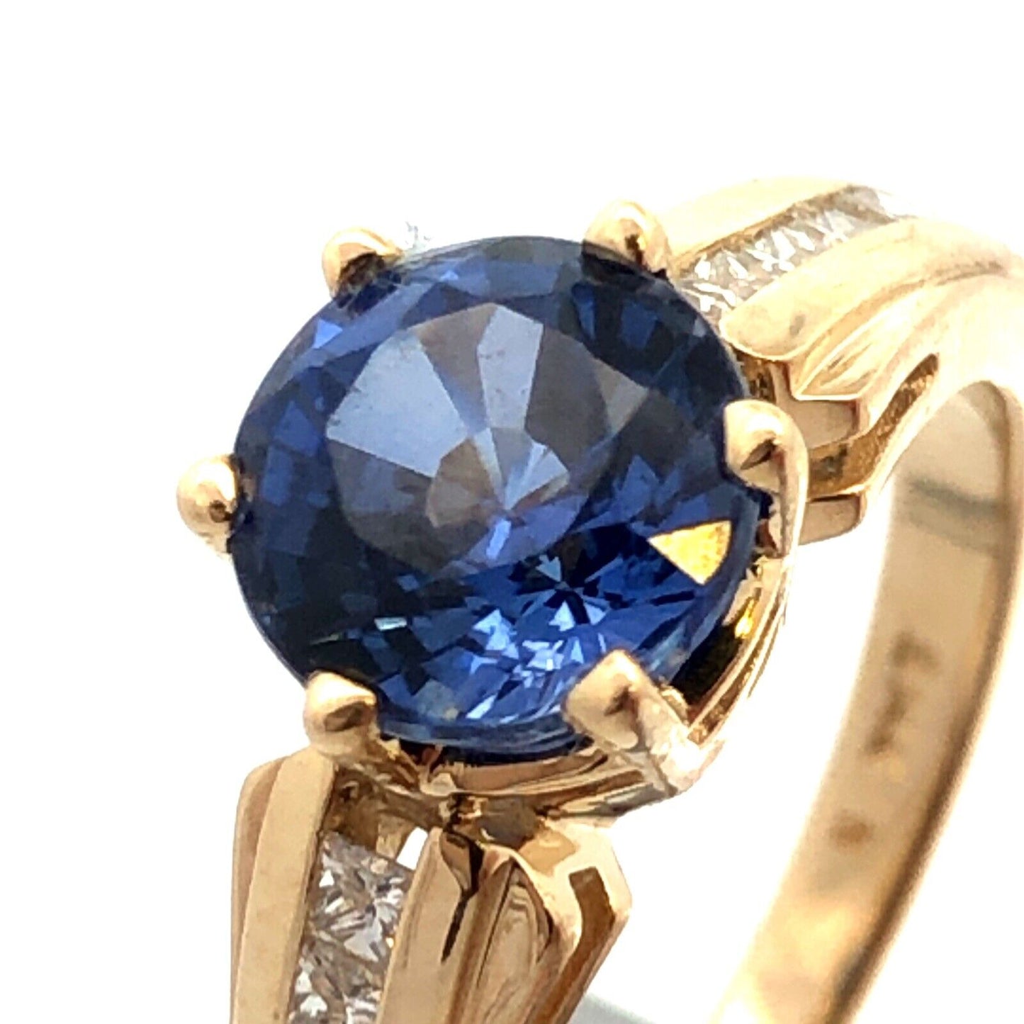 Designer 14K Yellow Gold Round Blue Tanzanite Solitaire Diamond Anniversary Ring