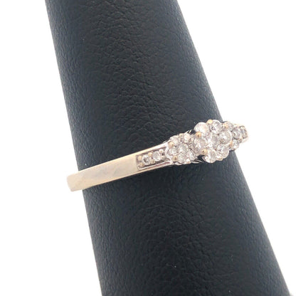 Designer 10k White Gold Round Cut Diamond Promise Cluster Engagement Ring Size 7