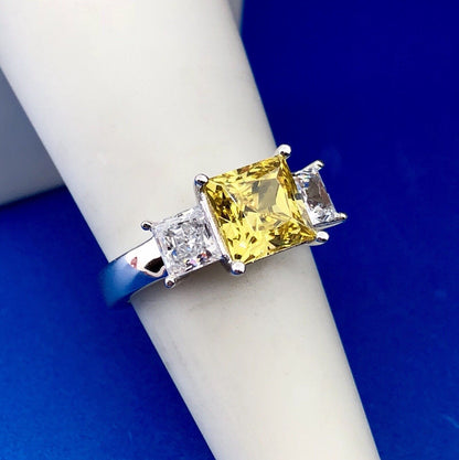 Designer 925 Sterling Silver Lemon White Ice Cubic Zirconia CZ Cocktail Ring