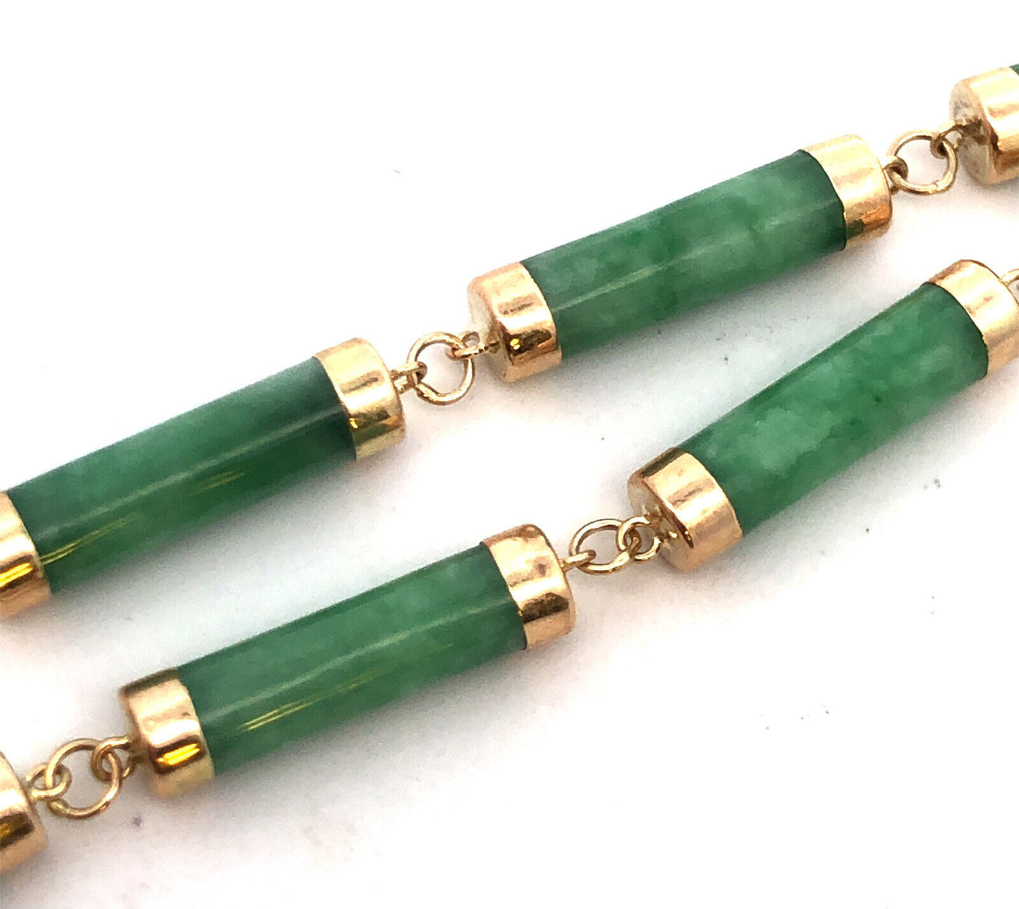 Estate 14K Yellow Gold Green Jade Bar Link Station Bracelet