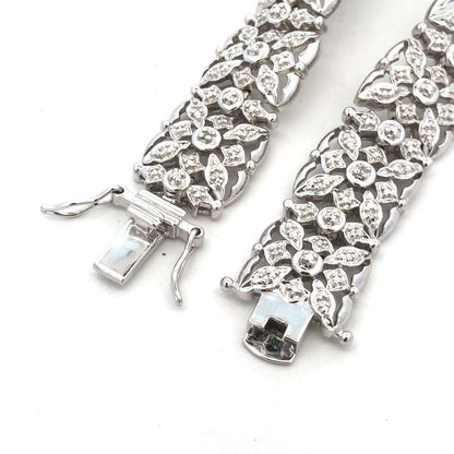 Designer R 925 Sterling Silver Diamond Open Work Textured Statement Bracelet