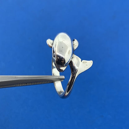 Vintage Designer KABANA Sterling Silver 925 Dolphin Ocean Fish Wrap Bypass Ring