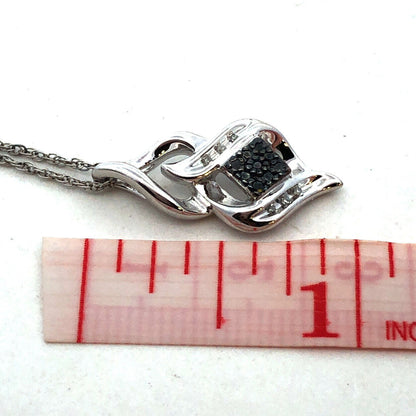 Designer SUN Sterling Silver Black White Diamond Infinity Anniversary Necklace