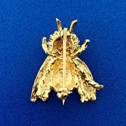 14K Yellow Gold Ruby Eyes Bee Pendant Flying Bug Vintage Lapel Scarf Pin
