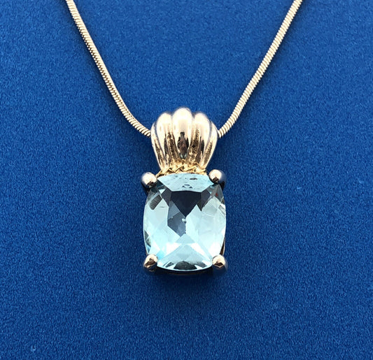 Designer CAA Sterling Silver 925 18K Yellow Gold Blue Topaz Necklace