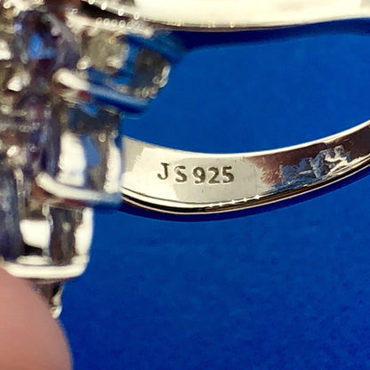 Stunning Designer JS 925 Sterling Silver Tanzanite Diamond Floral Cluster Ring