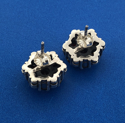 Sterling Silver 925 Garnet Solitaire Halo Flower Floral Cluster Stud Earrings