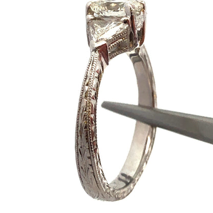 Estate Platinum Oval Diamond Trillion Accented Engagement Ring