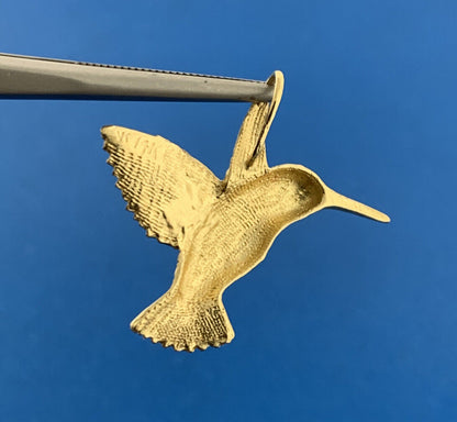 Designer 14K Yellow Gold Hummingbird Charm Drop Pendant