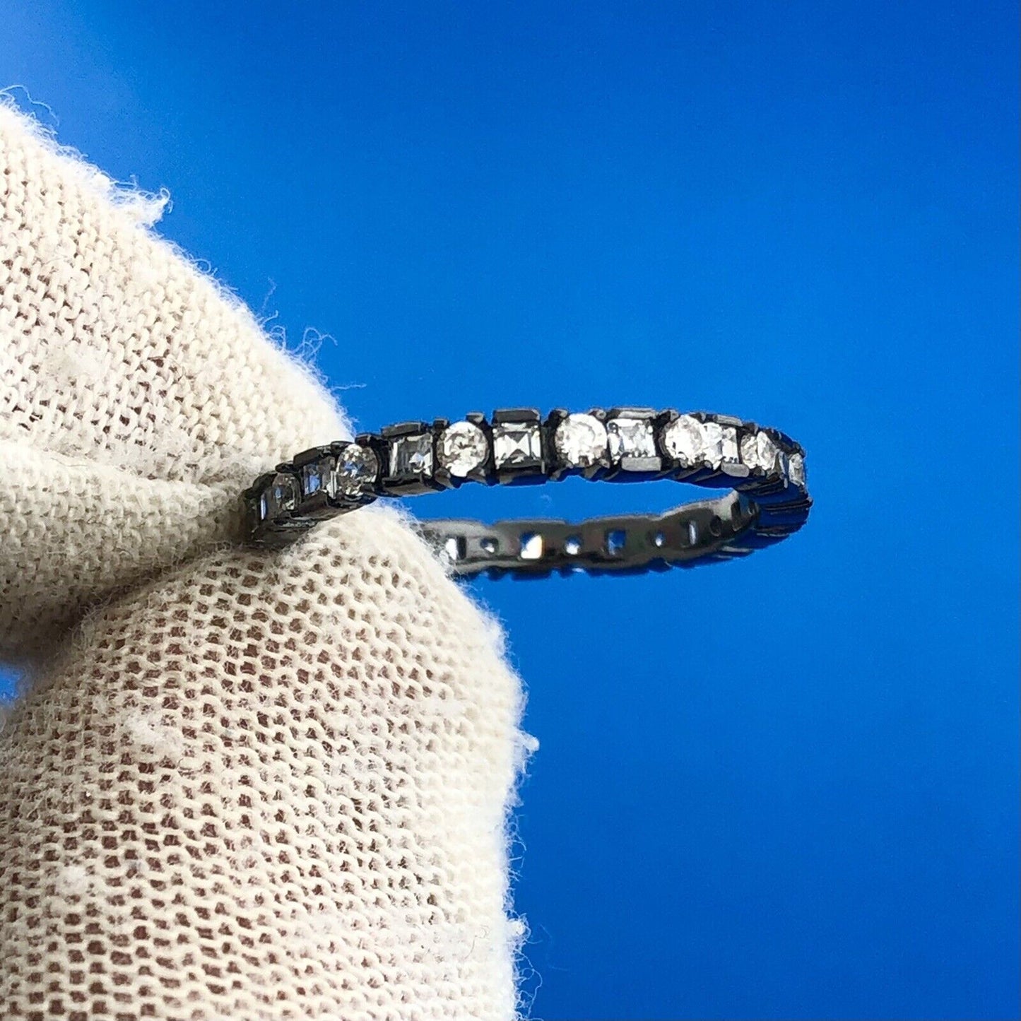 Designer YGI 925 Sterling Silver Cubic Zirconia Antiqued Eternity Band Ring