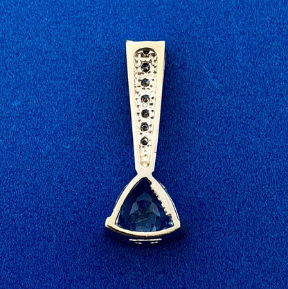 Designer MA 14K White Gold Trillion Cut Swiss Blue Topaz Diamond Accent Pendant