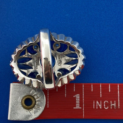 Designer Pd 925 Sterling Silver Blue Topaz White Amethyst Enamel Statement Ring