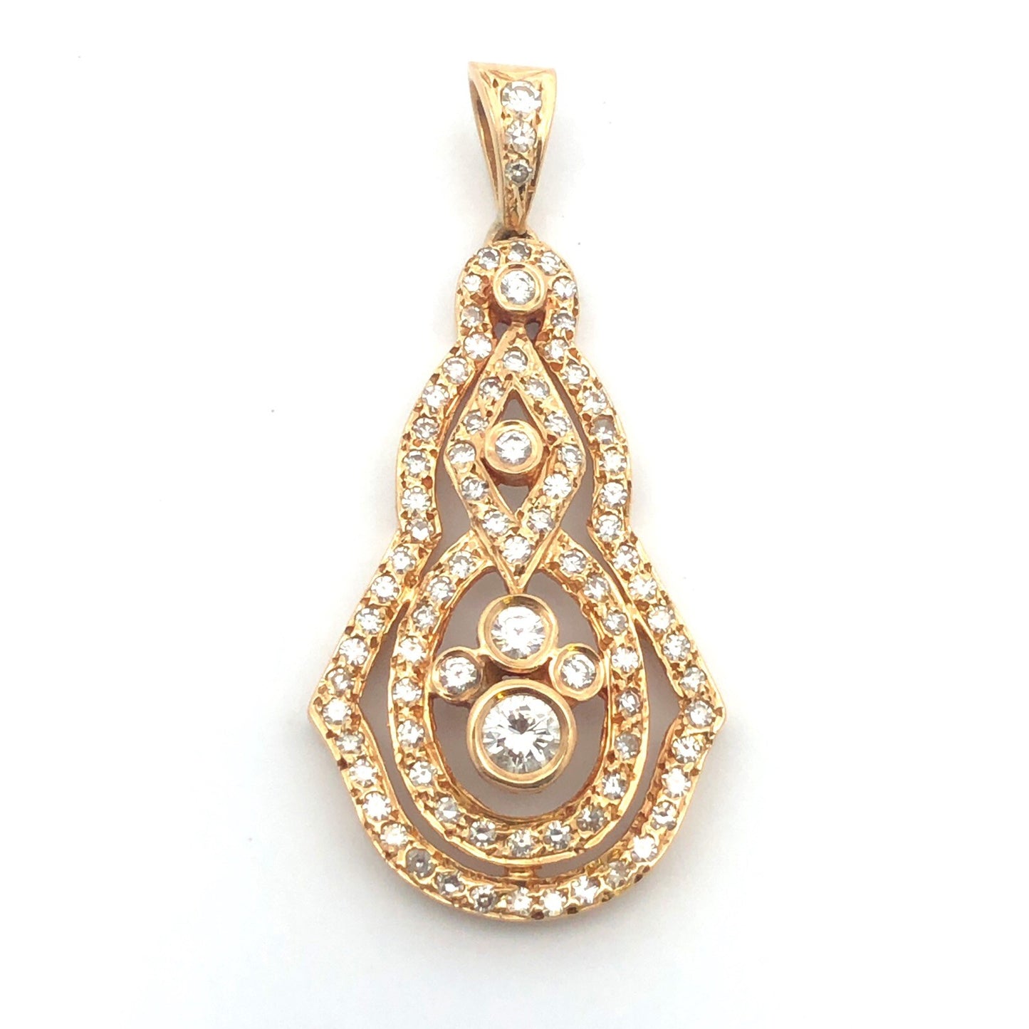 Designer 14K Yellow Gold Diamond Cluster Infinity Statement Anniversary Pendant