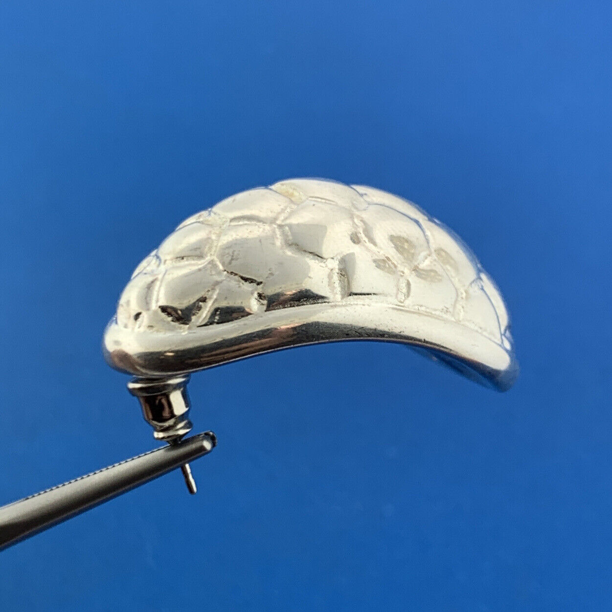 Designer Sterling Silver 925 Curved Hexagon Turtle Shell Statement Stud Earrings