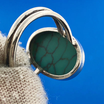 Lovely Sterling Silver 925 Oval Cabochon Turquoise December Ring Size 7.5