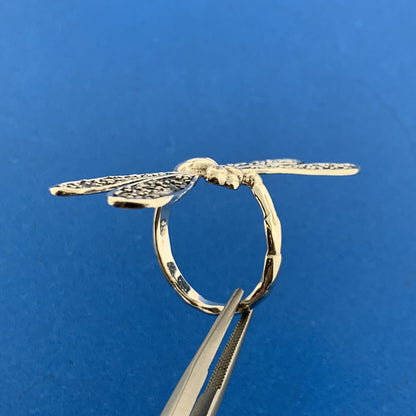 925 Sterling Silver Diamond Balinese Scroll Dragonfly Statement Ring