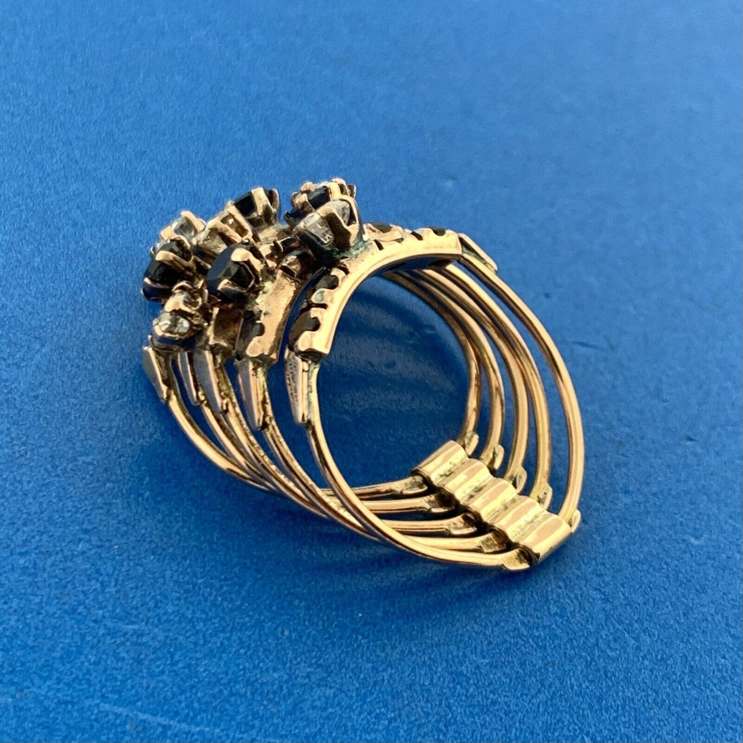 Estate 14K Rose Gold Sapphire Diamond Cluster September Occasion Wide Harem Ring