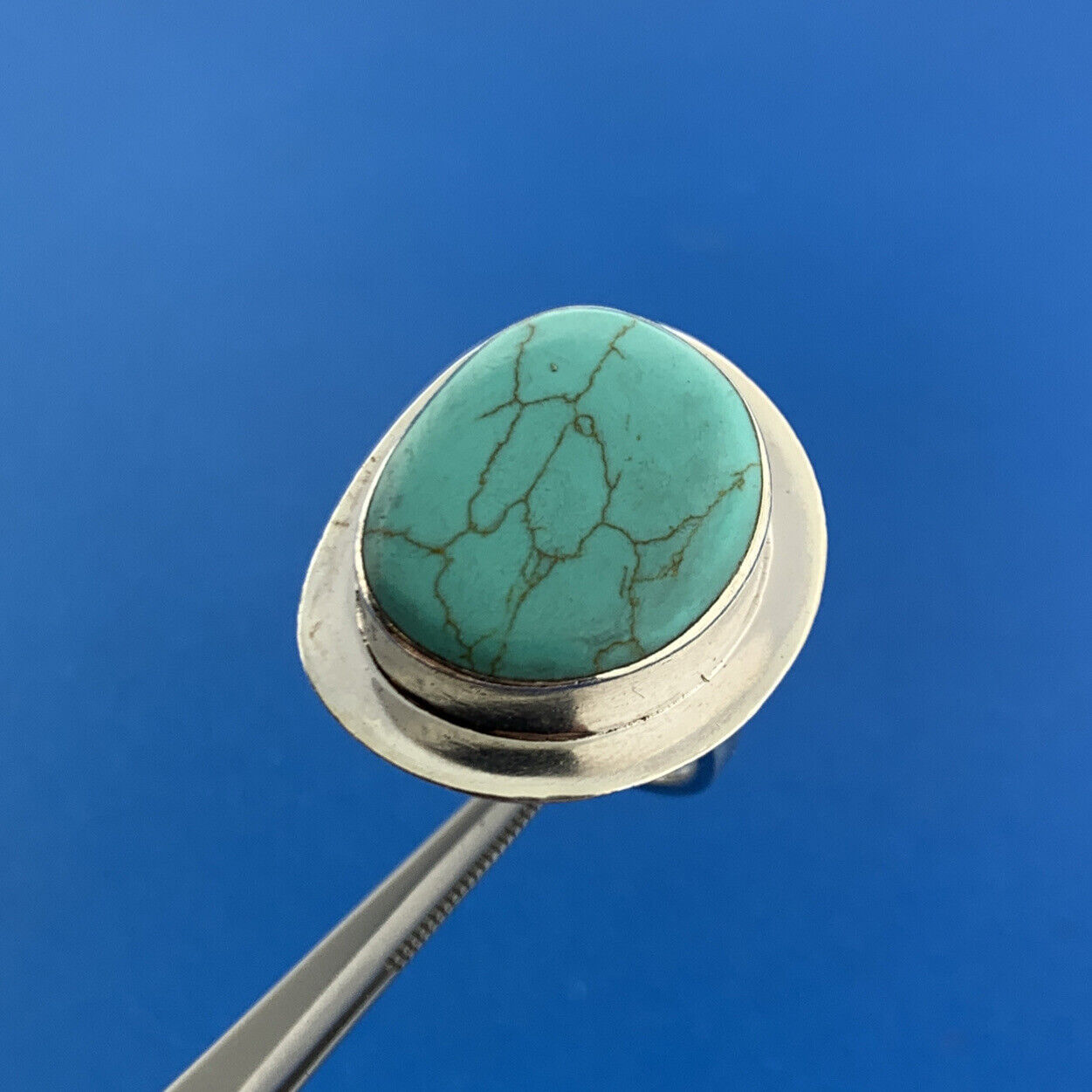 Designer ATI Mexican Sterling Silver 925 Cabochon Turquoise Ring Size 7