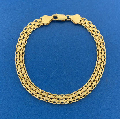 Designer 925 Sterling Silver Vermeil Gold Toned Bar & Circle Mesh Link Bracelet