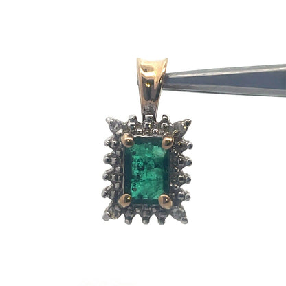 Designer 14K Yellow Gold Emerald Cut Emerald Diamond Accent Pendant