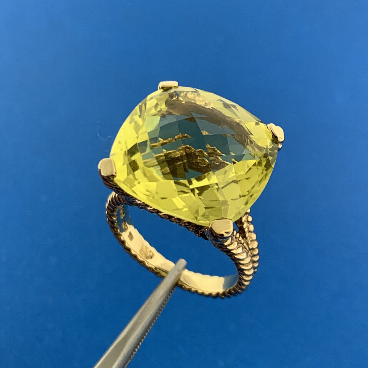 Designer Sterling Silver Vermeil Square Cushion Peridot Statement August Ring