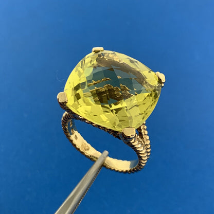 Designer Sterling Silver Vermeil Square Cushion Peridot Statement August Ring