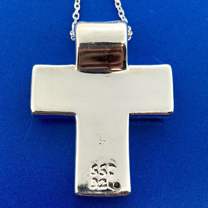 Sterling Silver 925 Intaglio Beaded Cross Religious Communion Pendant Necklace