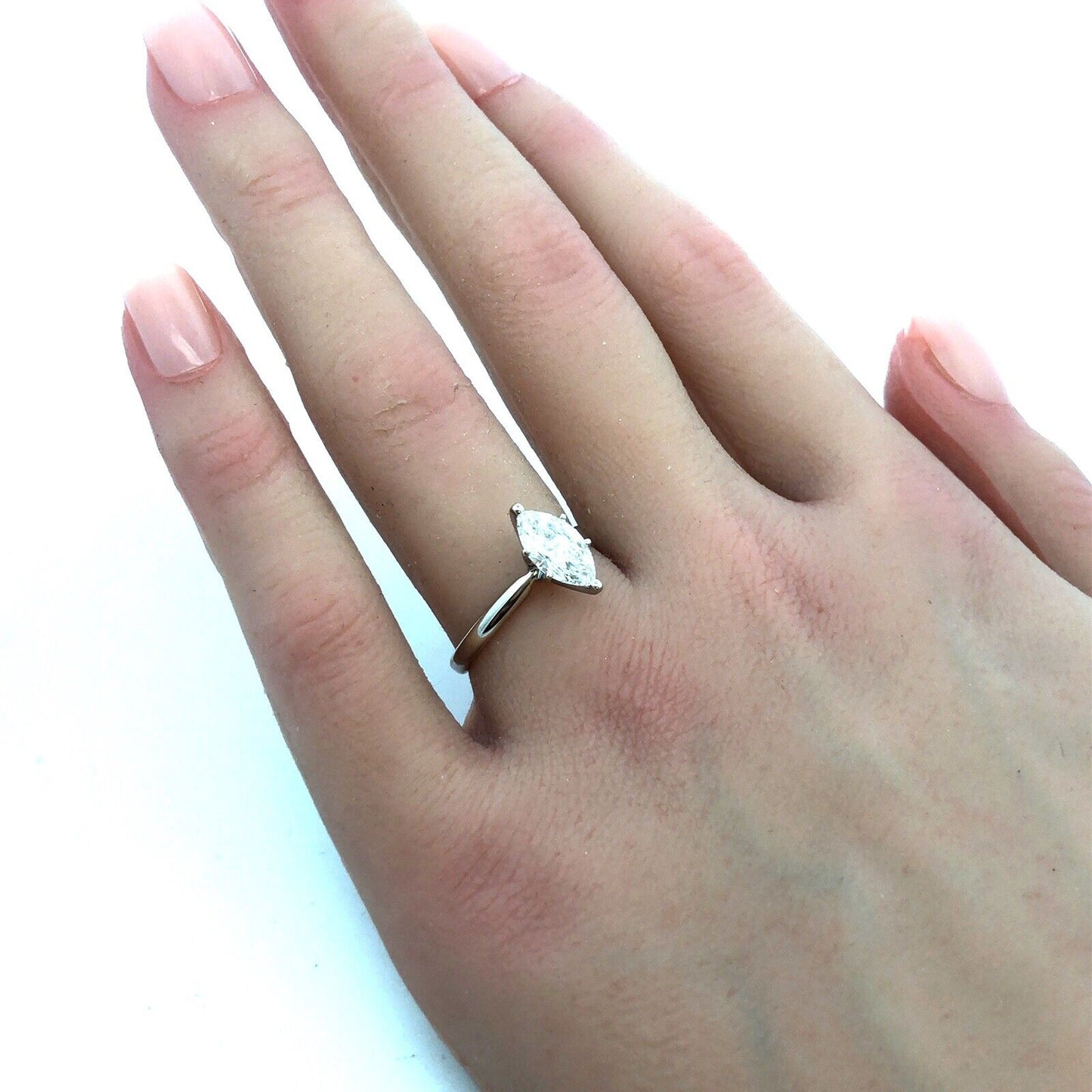 Designer 14K White Gold Marquise Lab Created Diamond Solitaire Engagement Ring